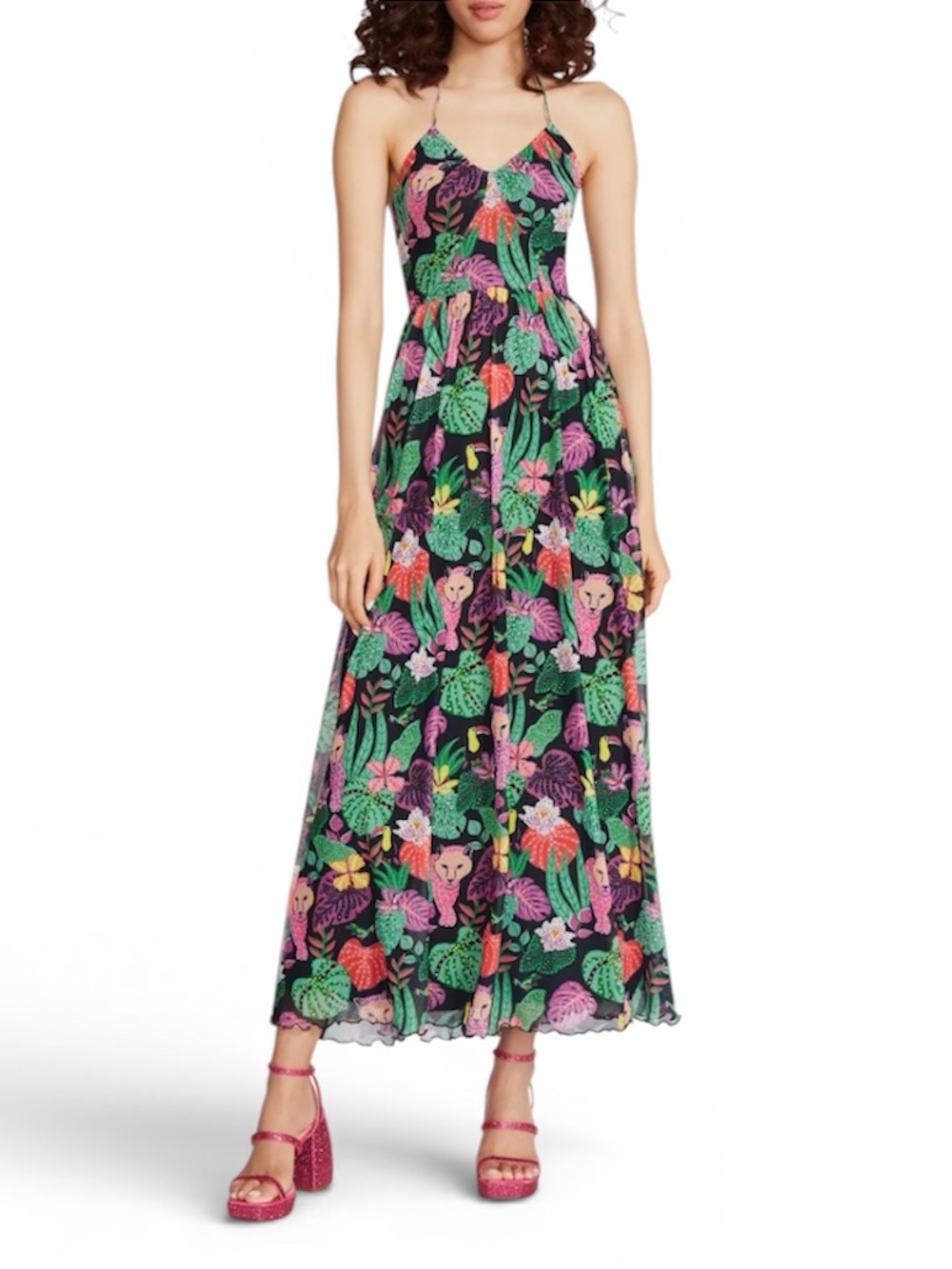 Betsy Johnson Paulina Tropical Print Halter Maxi Dress